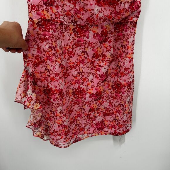 NWT SUPERDOWN Revolve Kina Pink Metallic Floral Ruffle V-Neck Mini Dress Medium - Picture 7 of 9
